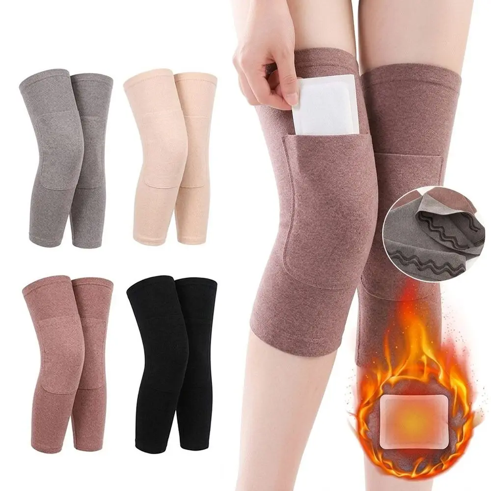 Insert Pocket Thermal Knee Warmers Elastic Cuffs Non-Slip Fabric Knee Sleeves Stretch Fit Seamless Edging Leg Warmer Sleeves