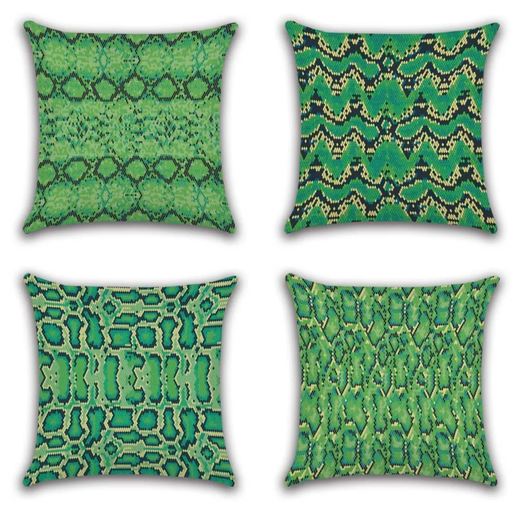 

1pc Stylish Green Patterned Pillowcases: Geometric & Snake Print for Home Decor