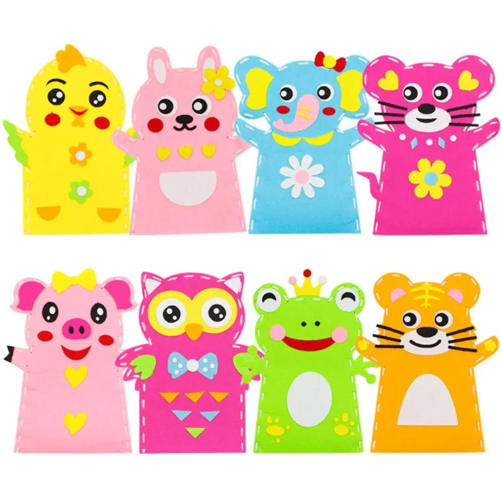 Cute Non-woven Hand Puppets Nylon Plastic DIY Crafts Toys Teaching Aids Animal Handmade Material Bags Birthday