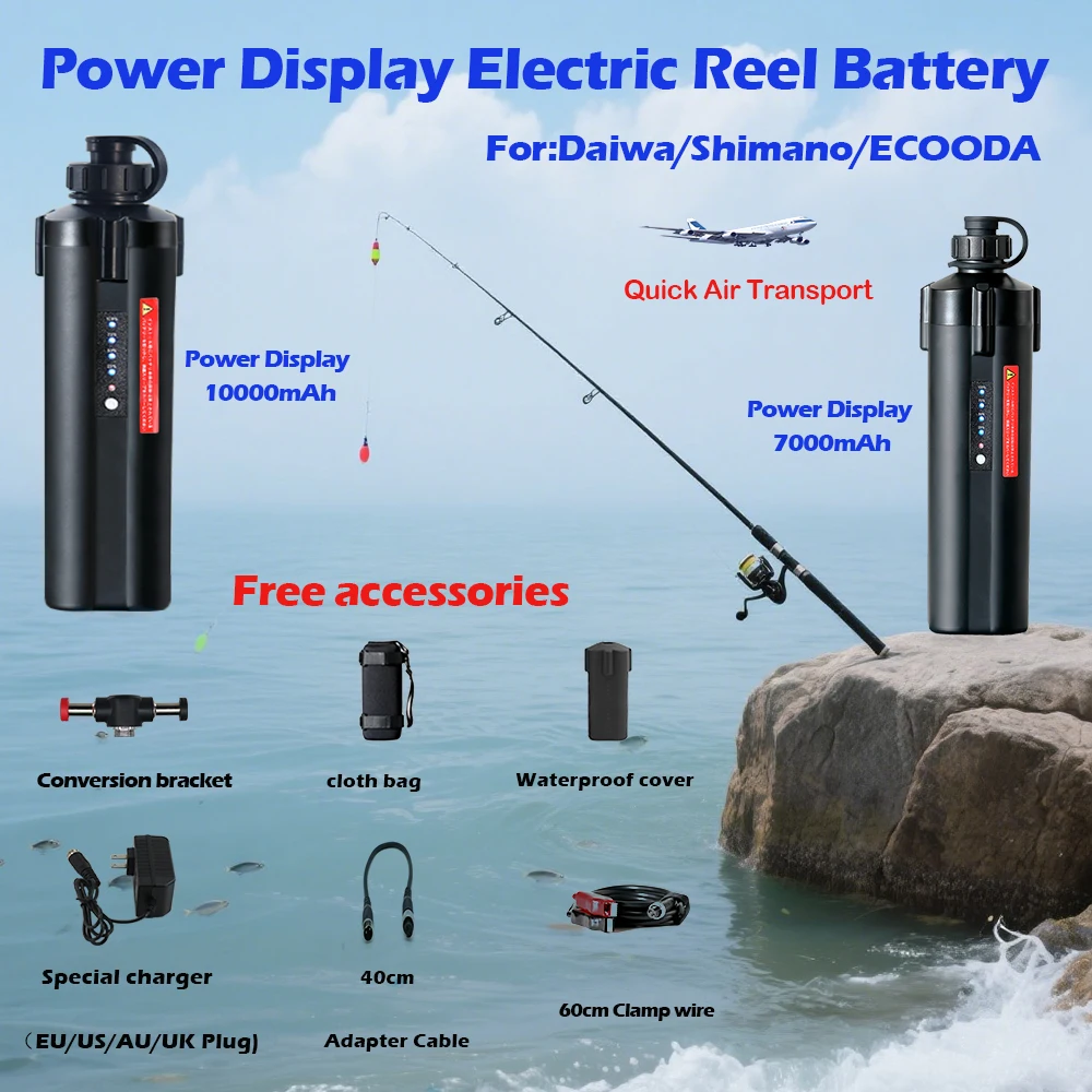 14.8V Display Power 10000mAh Electric Reel Battery 7000mAh Sea Fishing Reel Lithium Battery For SHIMANO And DAIWA Droplet Wheel