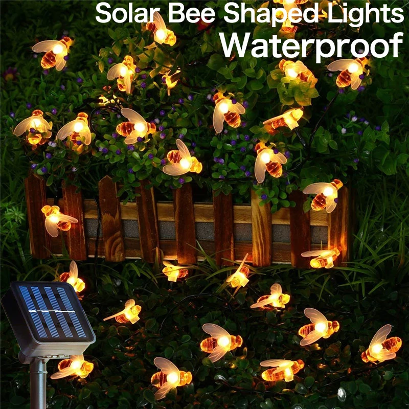 

Solar String Light Cute Bee 5/7/12M Outdoor Wedding Garden Party Christmas Tree Honeybee Starry Fairy Decor Lamp