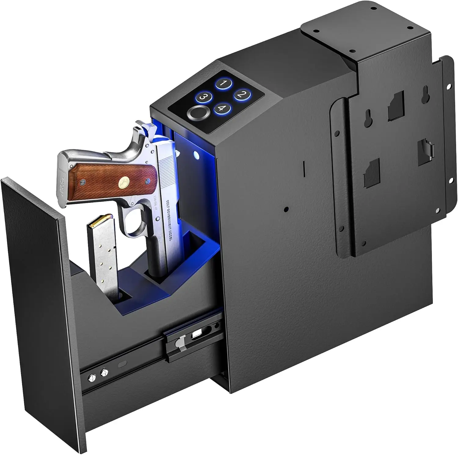 Biometric Gun Safe Quick Access - Large Capacity Pistol Safe with Fingerprint Lock & Silent Mode, Child Proof Firearm Security B