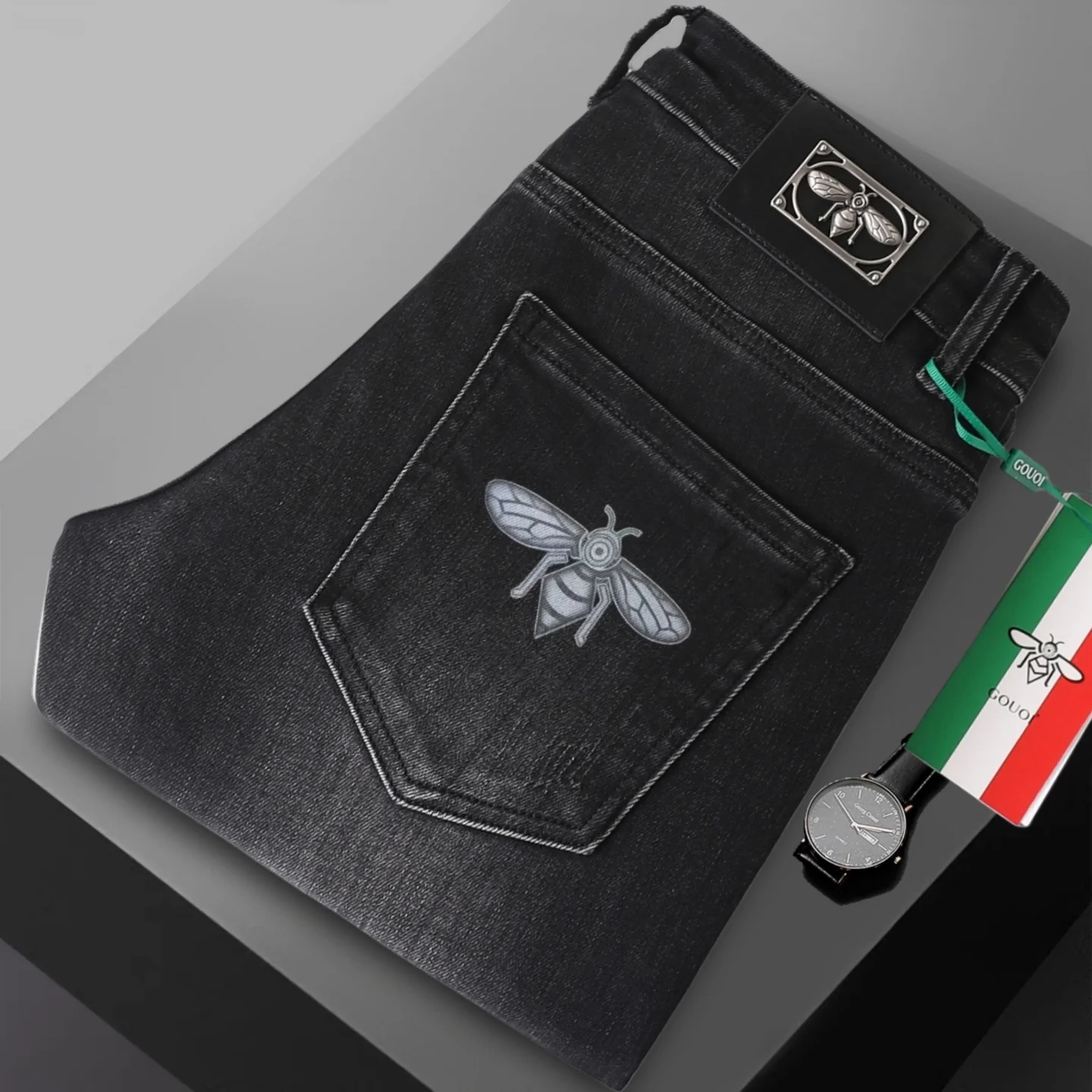 

Мужские джинсы премиум-класса: легкие, люксовый бренд, весенний гонконгский стиль, хлопок, стрейч, повседневные, зауженные, прямые штанины