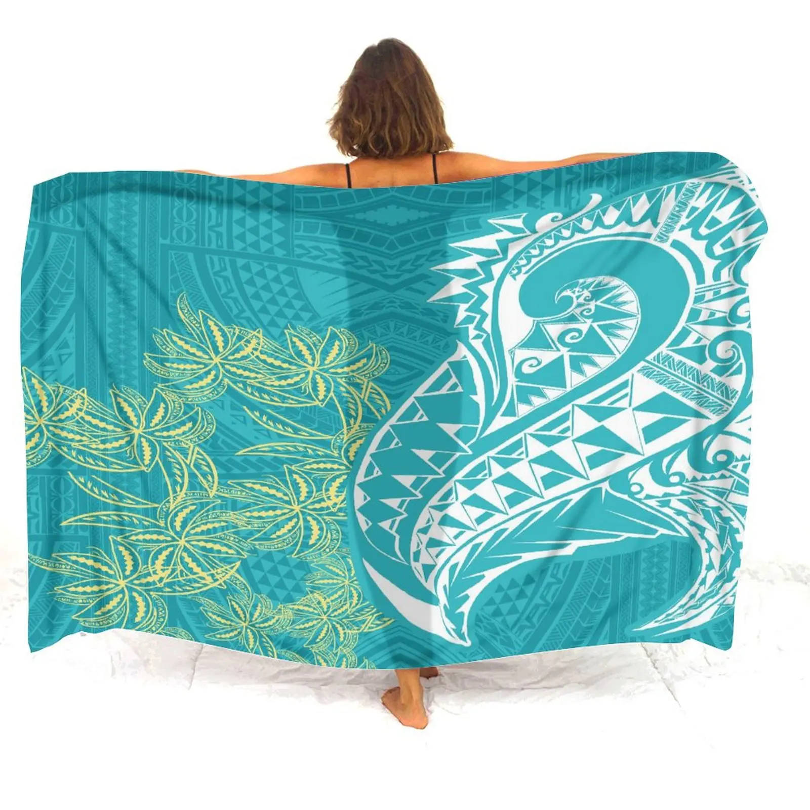 Sarong à beira-mar personalizado para senhoras, casaco de uma peça, sarong polinésio, xale de praia, Samoa Hibiscus, flor, elegante, tartaruga havaiana, à beira-mar