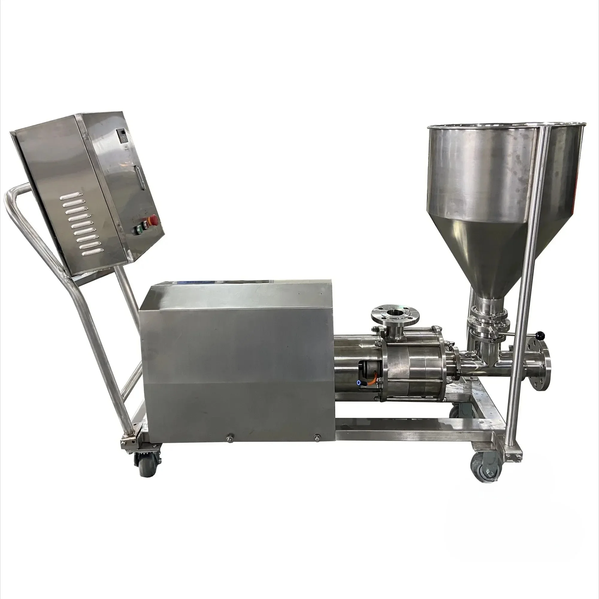 

Manufacturer Price TRL-L3-140 Pipeline Stainless Steel High Shear Dispersing Emulsifier With FVD Control Cabinet Mobile Cart