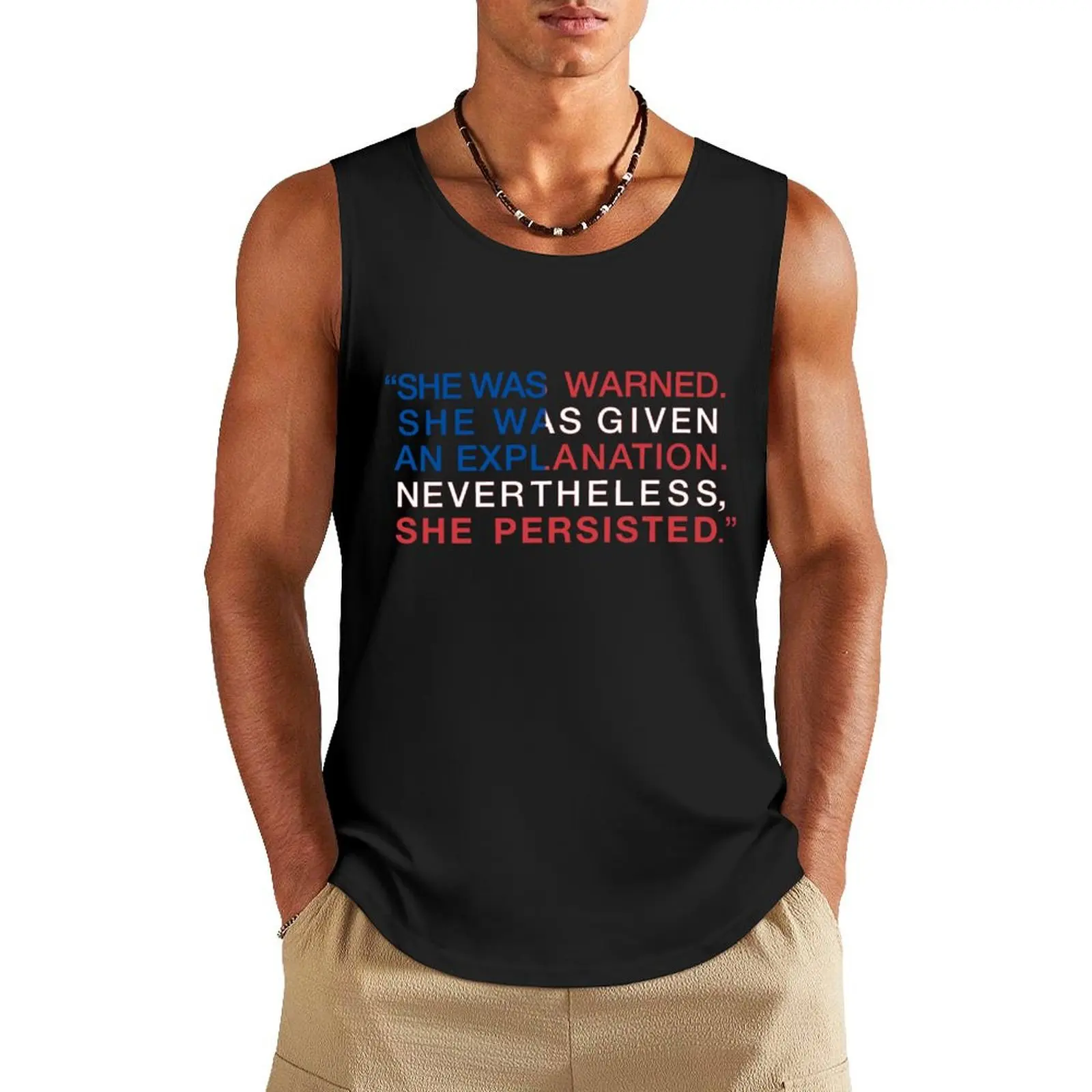 She Was Warned - Nevertheless She Persisted - Red White and Blue Tank Top gym clothes men Men's sleeveless