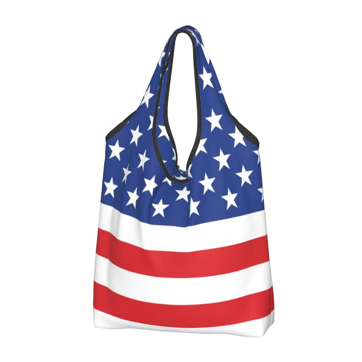 Custom USA American Flag Shopping Bag Women Portable Big Capacity Grocery United States US Stars Shopper Tote Bags