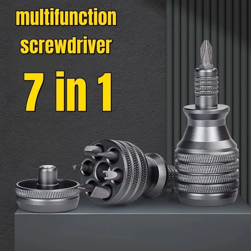 Ratchet screwdriver 7-in-1 aluminum alloy multifunctional screwdriver set, cross shaped multi-purpose screwdriver head