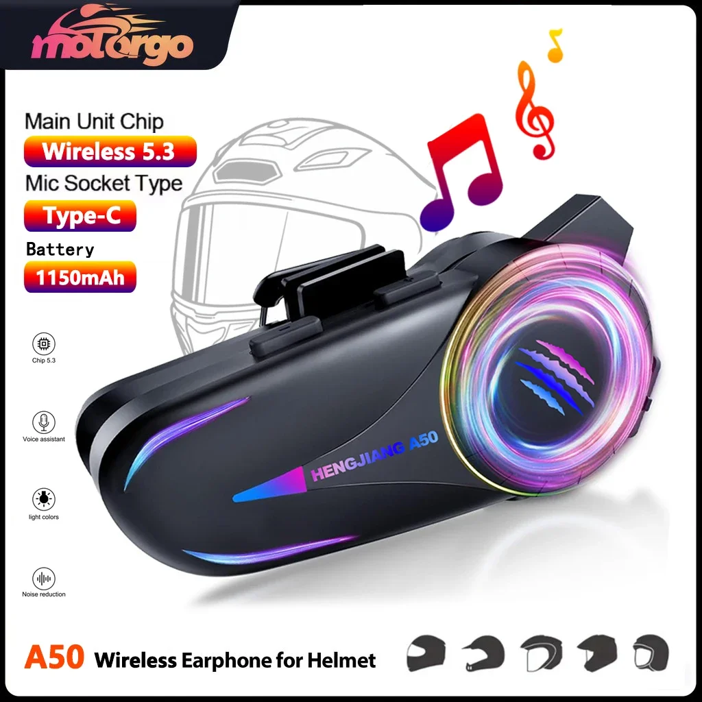 A50 Bluetooth V5.3 Helmet Headset Wireless Hands-free Call Phone Kit Motorcycle Waterproof Earphone MP3 Music Player Speaker