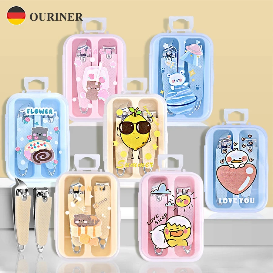 Regalo di Natale Cartone animato Scatola di plastica trasparente Bocca piatta Skew Bocca Forbici per unghie Set di strumenti per manicure per tagliare i piedi