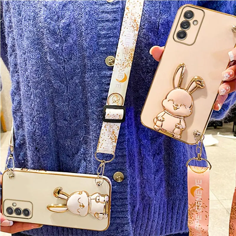 S 24 Rabbit Holder Lanyard Phone Case For Samsung Galaxy A04E A35 A25 A15 A55 S24 Plus s24ultra Strap Cover A 25 35