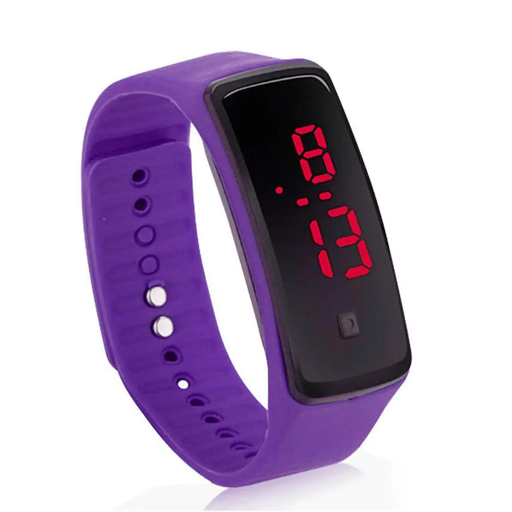 

Модные детские светодиодные цифровые часы, фиолетовые, удобные, легко читаемые, с указанием времени, даты и месяца, для мальчиков и девочек, для занятий спортом на открытом воздухе, наручные