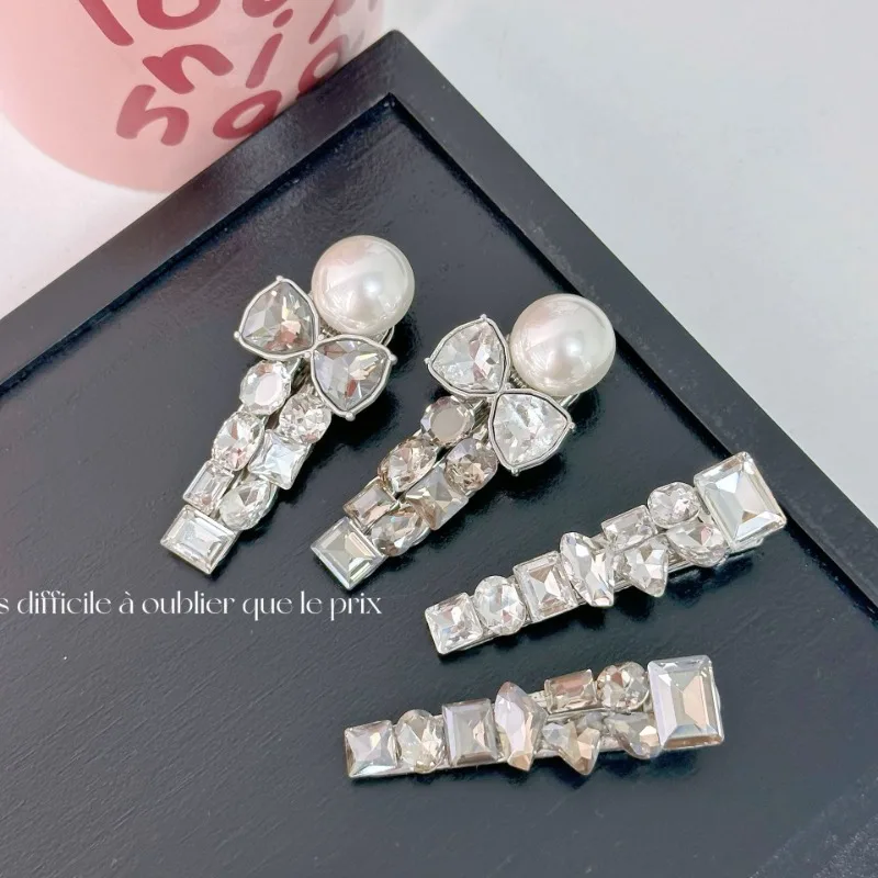 Korean high-end heavy industry rhinestone hairpin luxury bangs side clip duck bill hair accessories