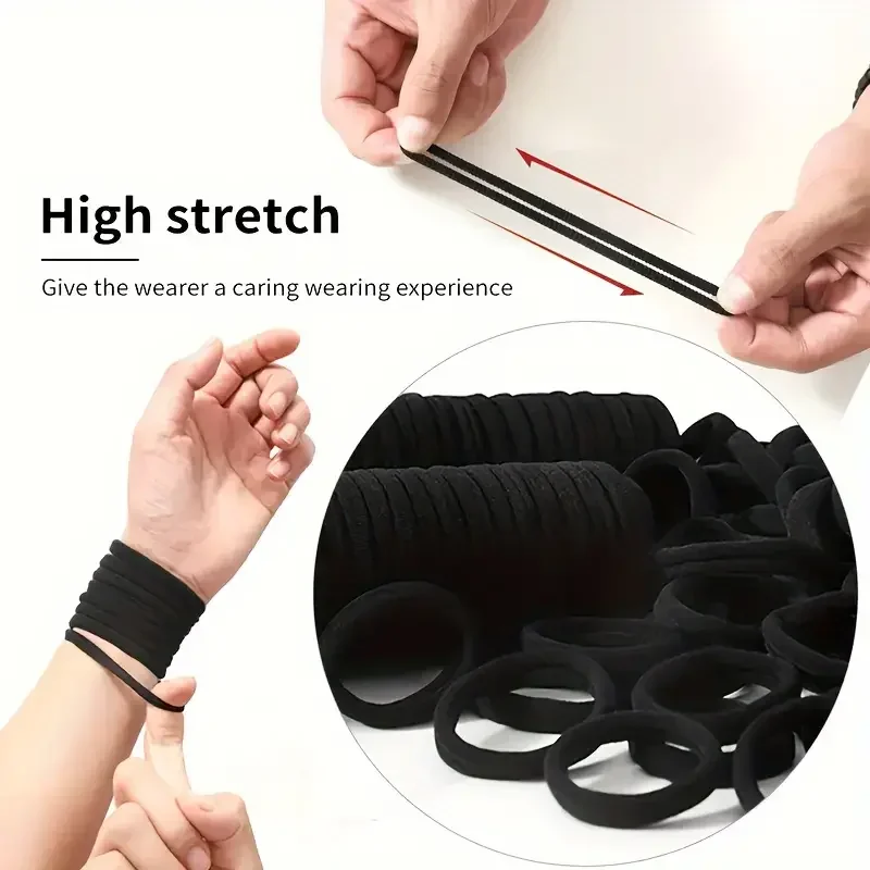 Bandas de cabelo básicas pretas para mulheres e meninas, cordas elásticas altas, scrunchies, laços bandana, suportes de rabo de cavalo simples, acessórios, 2-5cm