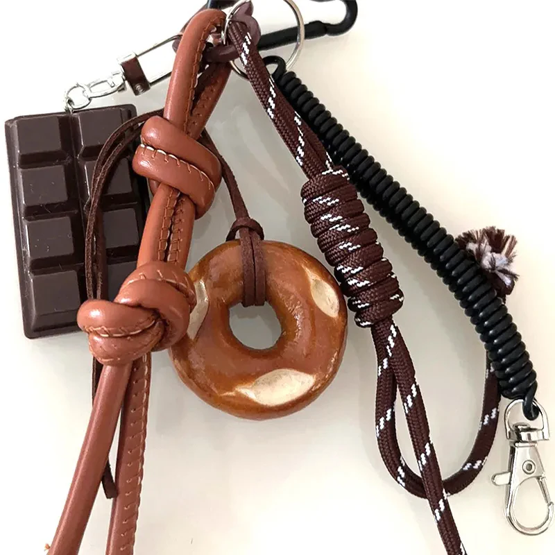 Autumn/Winter Brown Cute Alkaline Bread Korean Style INS Bag Pendant Chocolate Mountain Climbing Rope Keychain Decorative Hangin