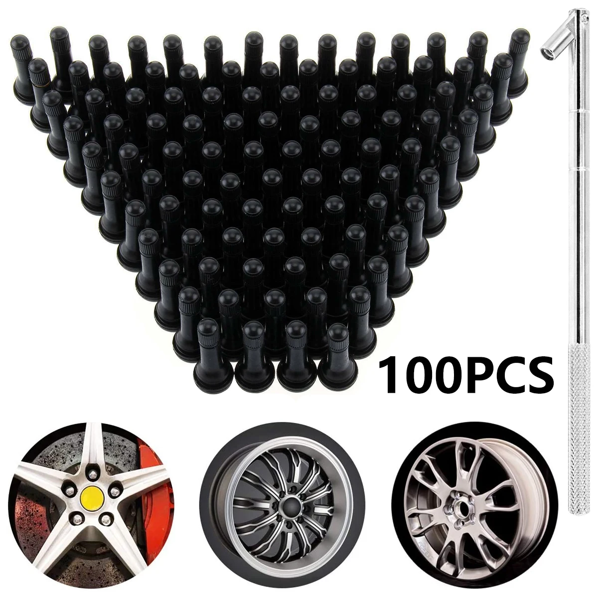 100Pcs TR414 Tubeless Rubber Car Wheel Tyre Valve Premium Tubeless Tire Valve Stem Rubber Snap-in Tire Valve Stem for Car