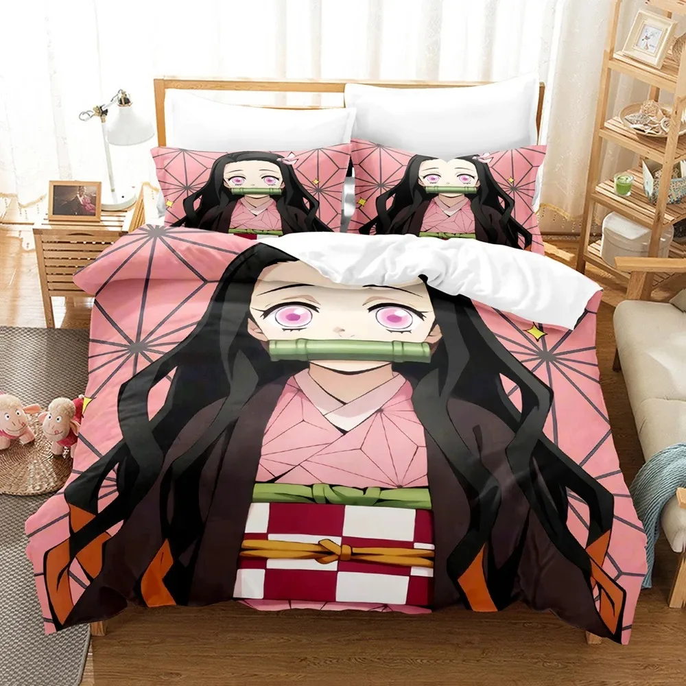 Nezuko Kamado Bedding Set Anime Demon Slayer Duvet Cover Comforter Bed Linen Single Twin Full Queen Size 3d Kids Girl Boys Gift