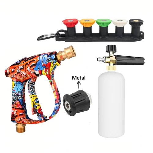 Pistola de agua de alta presión de 4350PSI con diseño de graffiti, cañón de espuma de 1 litro y conexión rápida de 1/4"", sin batería para la serie Karcher K