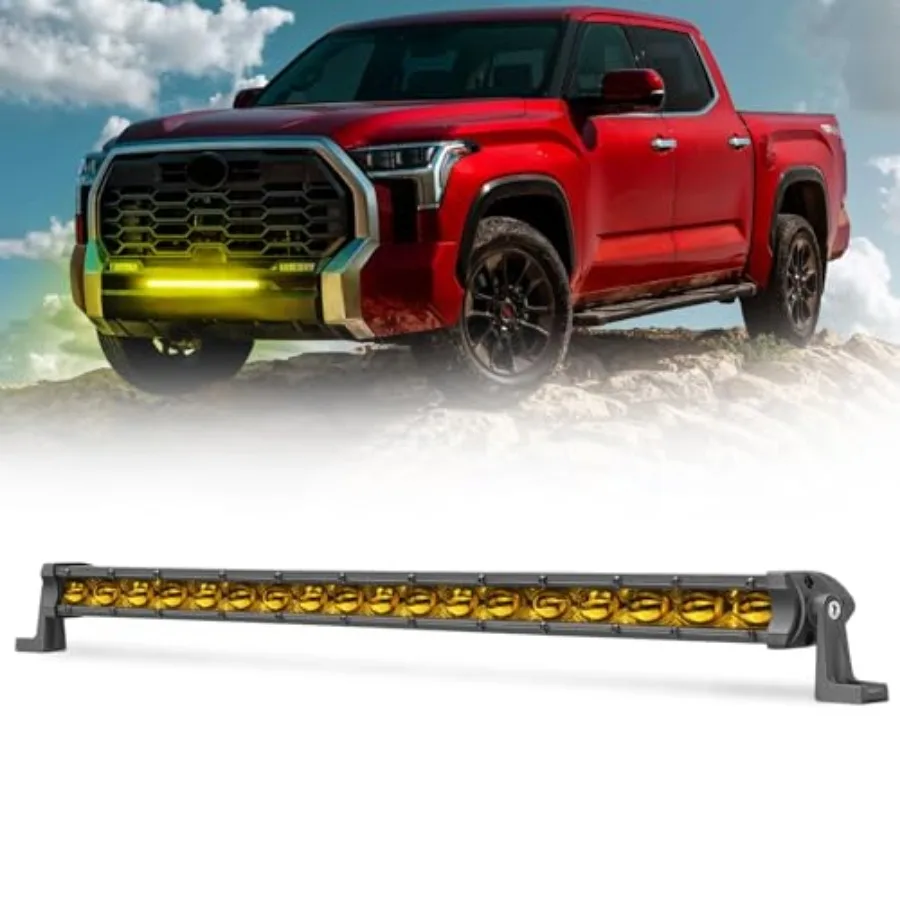 

20 Inch Amber LED Light Bar 90W Ultra Slim Single Row Light Bar Spot Beam Off Road Driving Fog Lights Bumper Lighting Yellow Li