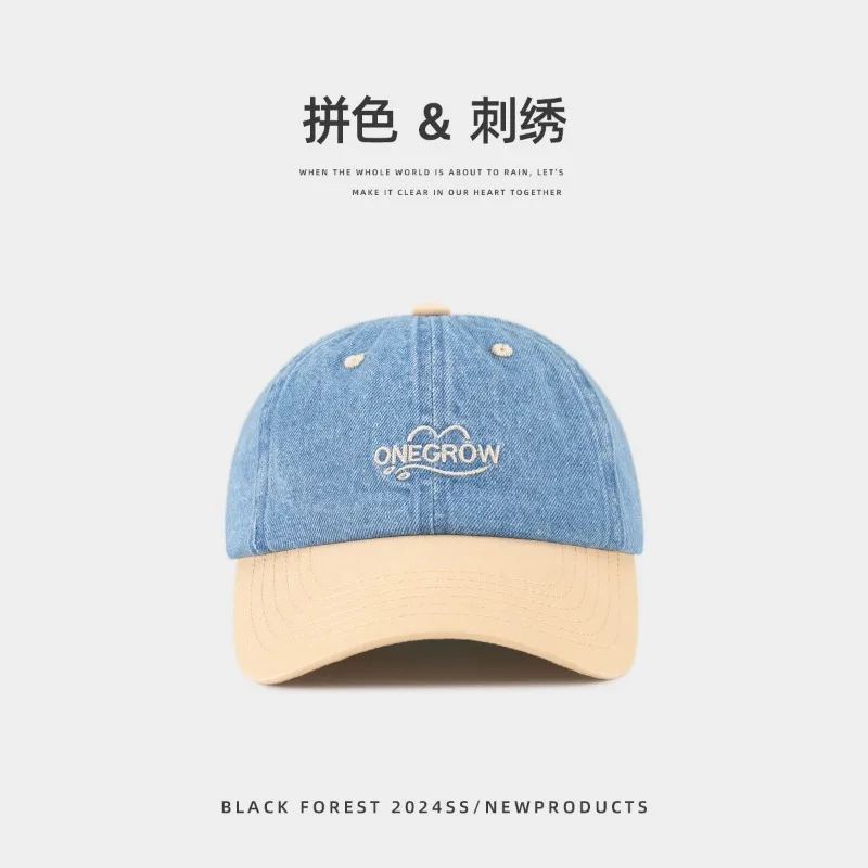 

Japanese Splicing Spring and Summer Men's and Women's Embroidered Letter Baseball Cap Outdoor Sunshade Trend Denim Sun Hat