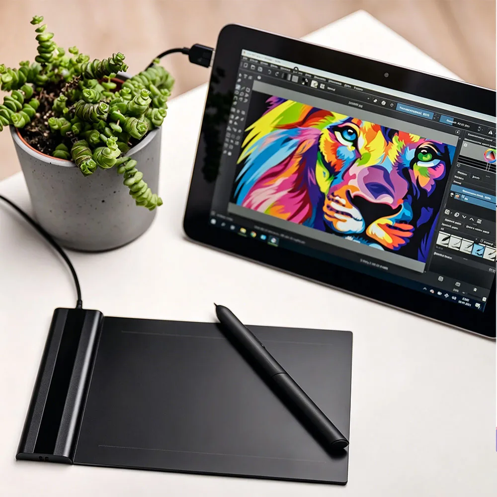 S640 Drawing Pad 6x4 Inch Battery-Free Stylus 16384 Pressure 5080LPI 290RPS for OSU Game Digital Sketch Windows Mac Android