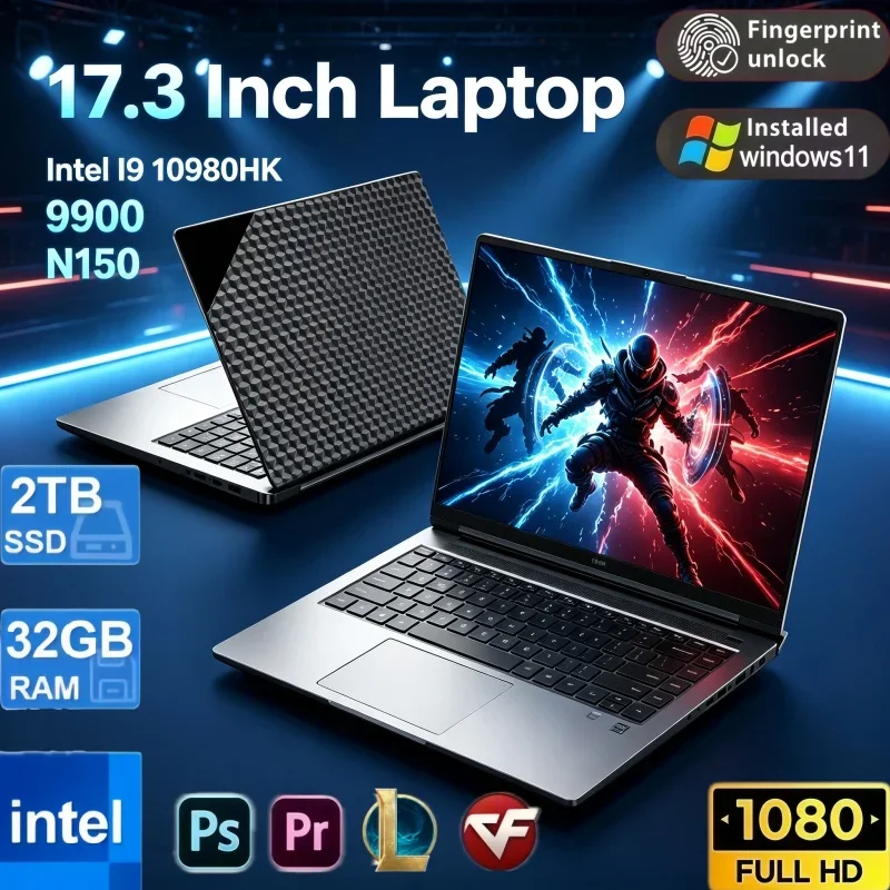 17.3 Inch Laptop Intel Core I9‑10980HK I9‑9900 N150 Win11 OS 32GB RAM 2TB SSD Fingerprint Lock WIFI6 For Daily Home Usage