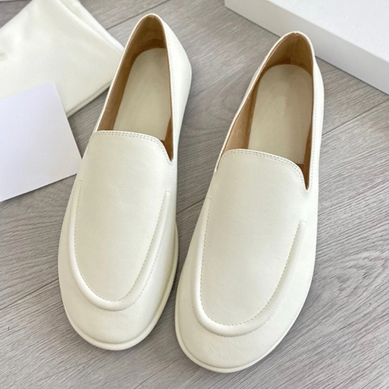 

Jenny&Dave French Retro Round Toe Cowhide High Quality Loafers Minimalist Solid Color Soft And Light Flat Shoes For Women