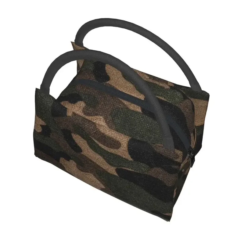 Military Camo Woodland Camouflage Insulated Lunch Bags for Outdoor Picnic Portable Thermal Cooler Bento Box Women