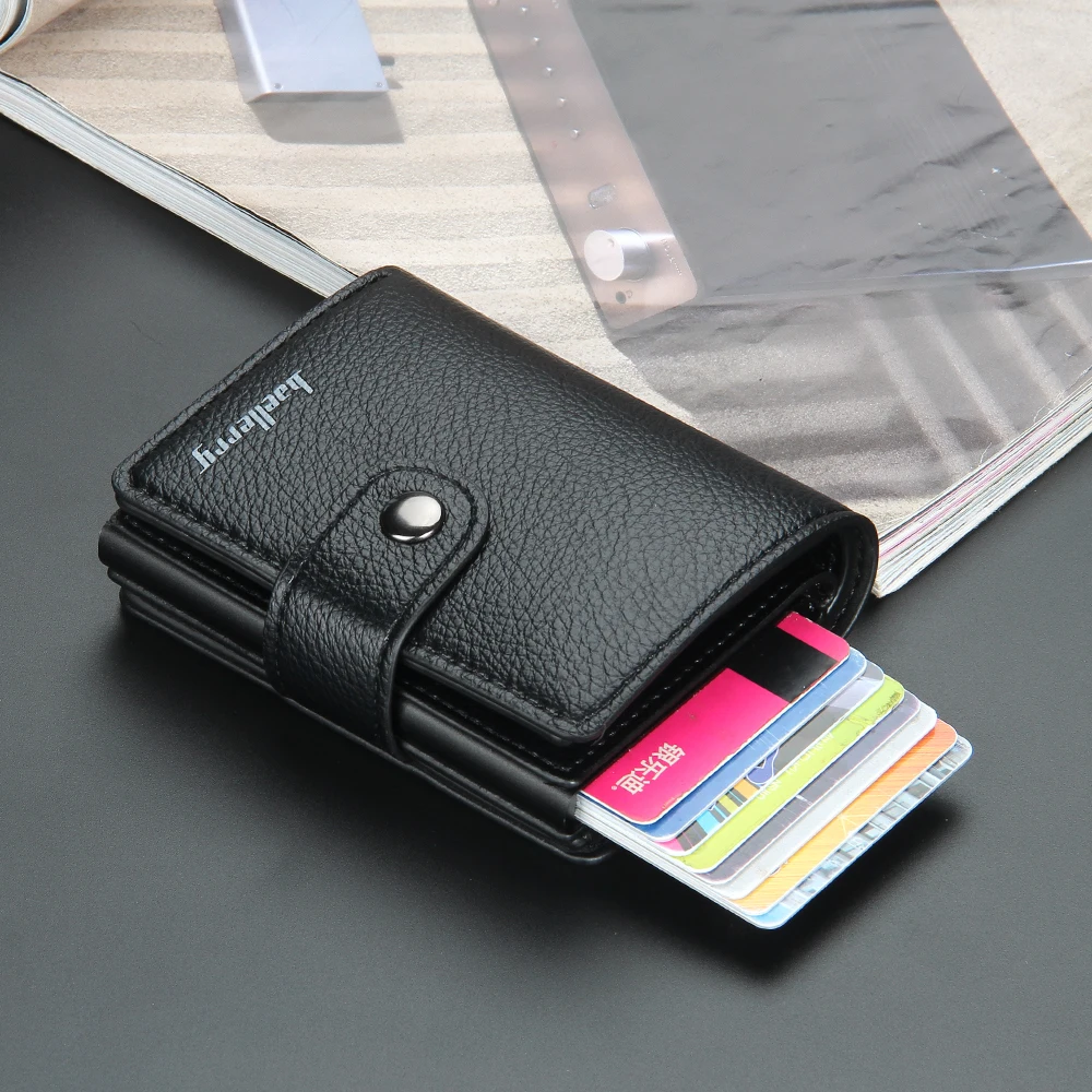 Baellerry New RFID Card Holder Short Men Wallets Name Engraved Brand Male Purse Luxury PU Leather Small Men's Popup Wallet