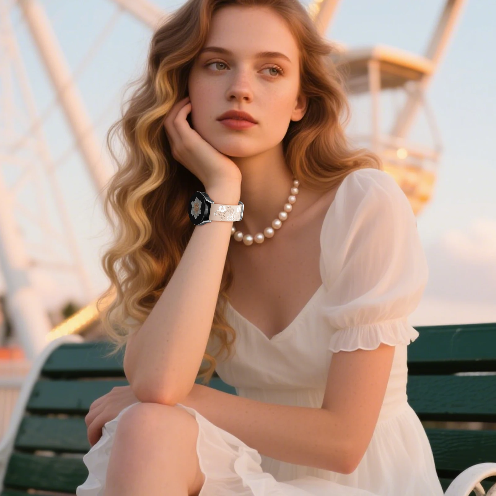 삼성 갤럭시 워치 7/FE/6/4/클래식/5/프로/3/액티브 2용 20mm 시계줄, 꽃무늬 각인 팔찌, 화웨이 gt 3 2 2e 42mm 밴드