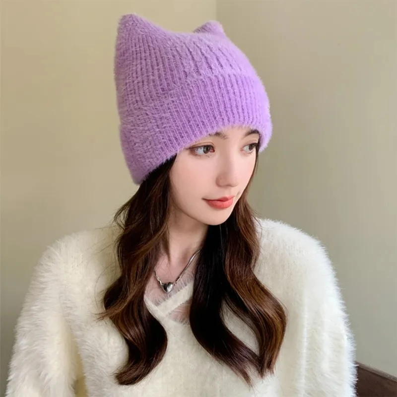 Knit Ear Hat Soft Beanie Funny Pullover Hat Women Outdoor Activity Dropshipping