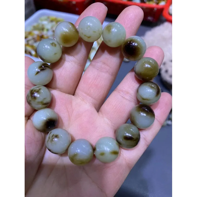 

NEW high-quality Natural Hotan Jade bracelet Rare black and white Nephrite Jade round Beads Hand String Handring Fine Jewelry