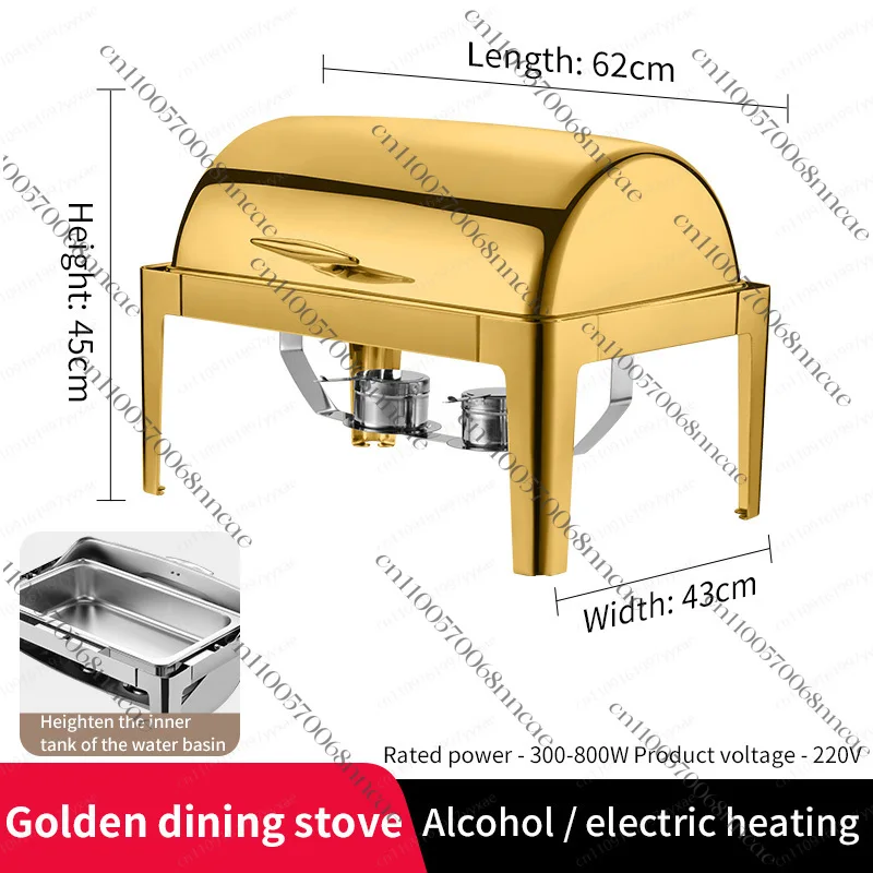 Commercial 9L Gold Stainless Steel Chafing Dish Buffet Food Warmer, Round Soup Hot Pot w/ Water Pan & Alcohol Burner Holder