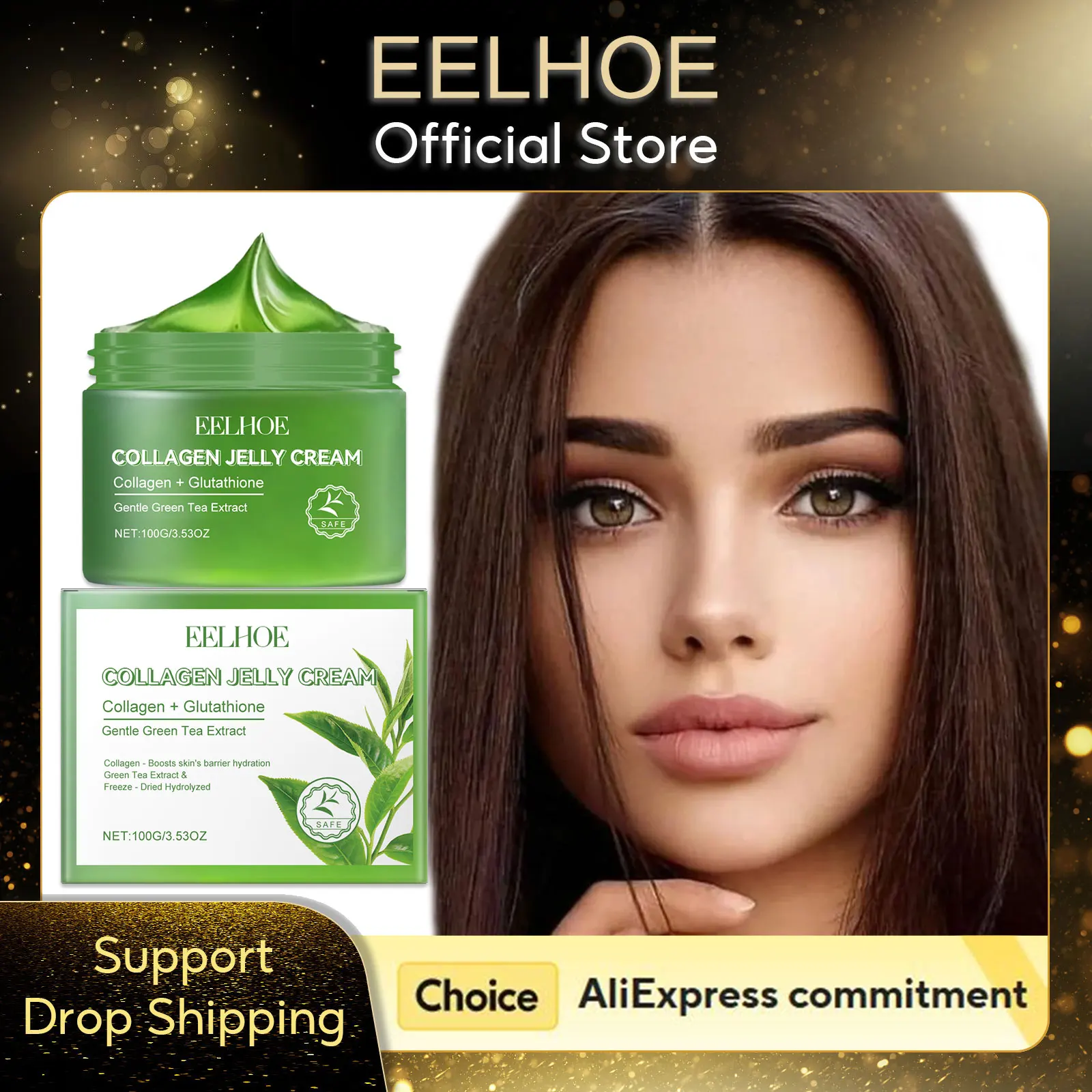 

EELHOE Collagen Jelly Cream Green Tea Shrink Pores Moisturizing Face Hydration Boost Skin Elasticity Anti-Wrinkle Facial Cream