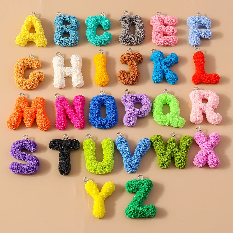 

20pcs Colorful Resin Alphabet Flower 26 A-Z Letters Charms Pendants for Jewelry Making Earrings Necklaces DIY Crafts Accessories