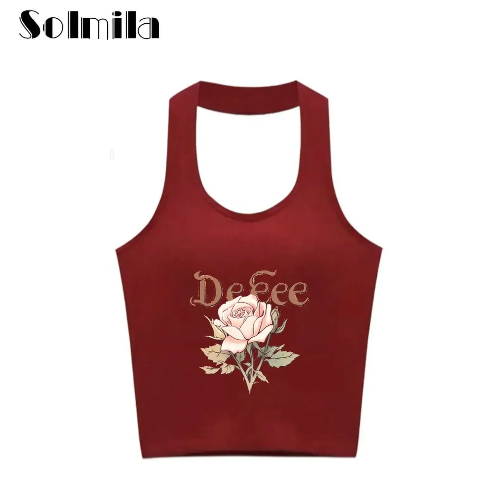 

Casual Outing Claret Women Sleeveless Tops Fashion Casual Vests Daily Club Vacation Top Regular Length Clothing
