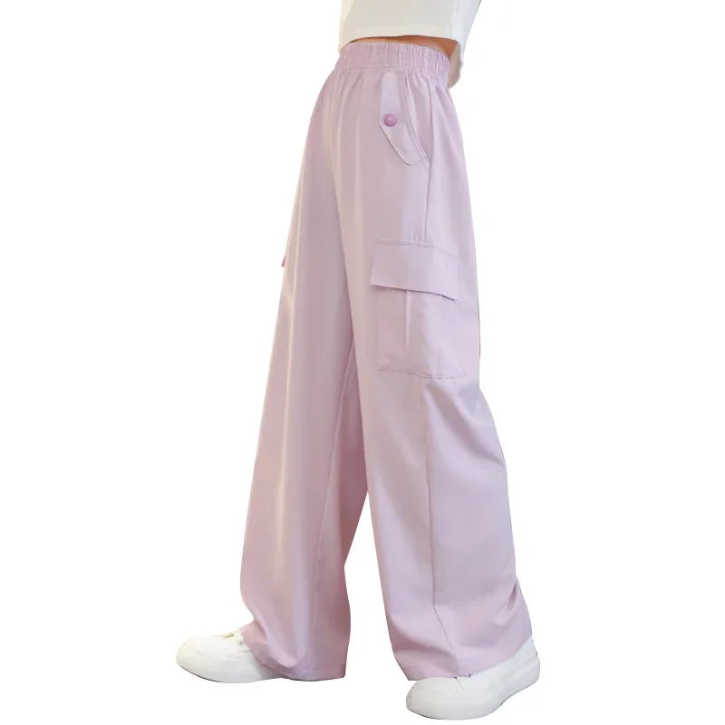 Kids Pants for Girls' Wide-leg Children's Ice Silk Overalls 2024 New Anti-mosquito Pants Sports Style Clothing To Wear Outside