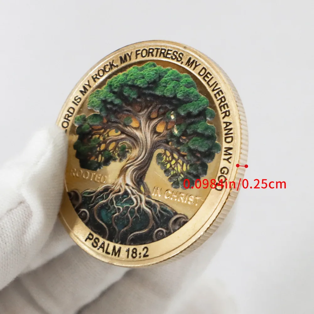 5PCS Christian Tree of Life Coin Bible Scripture Psalm Deuteronomy Holy Cross Religious Faith Gold Challenge Coin Collectible
