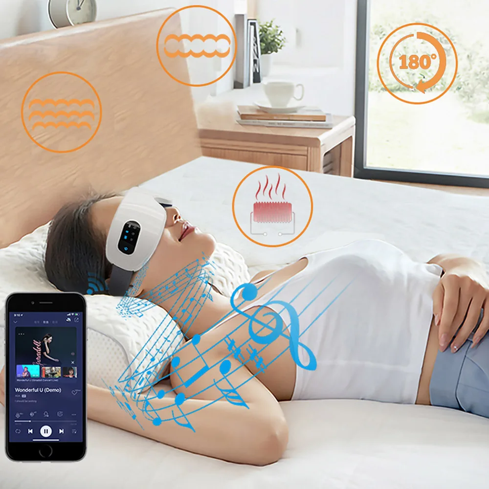 

Electric Smart Eye Massager 4-Speed Hot Compress Eye Mask with Heating Vibration Wireless Music Connection for Relaxation