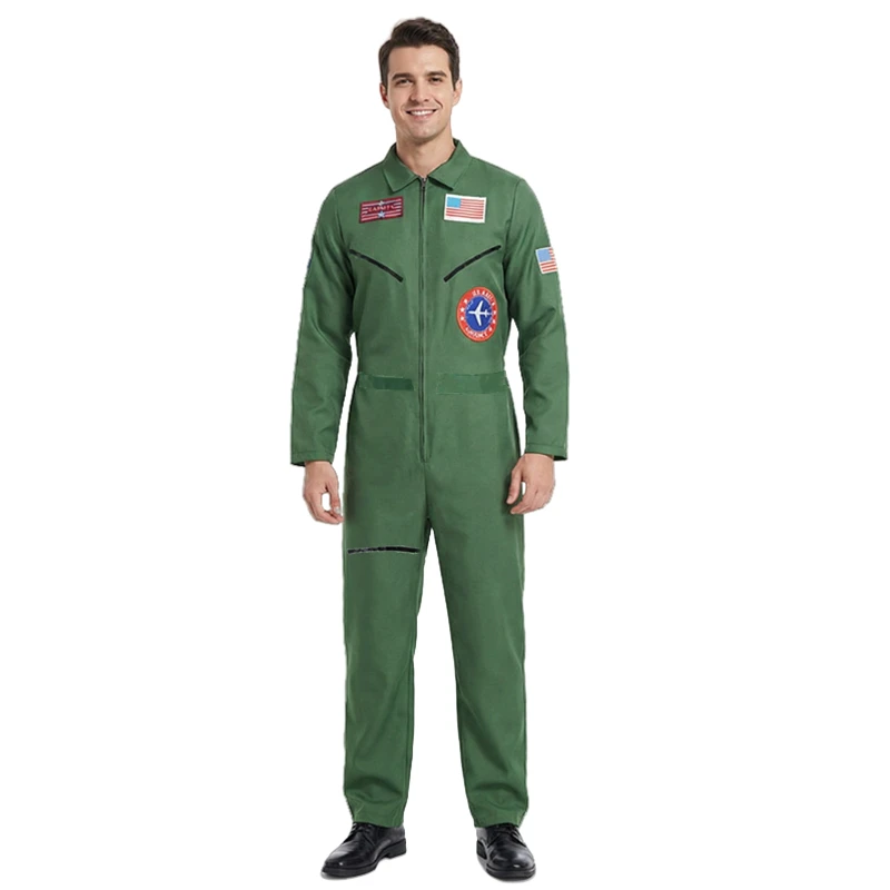 Herren Luftwaffen-Kampfanzug Piloten-Overall Arbeitsuniform Grüner Fluganzug Halloween-Kostüm Karnevalsparty Erwachsenen-Festtagsoutfit
