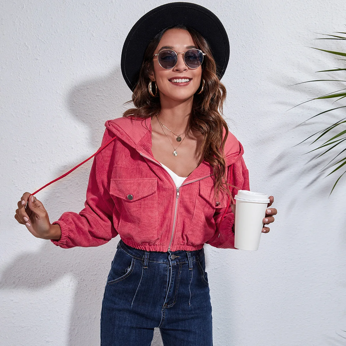 

Sigutan 2023 Spring New Fashion Hooded Corduroy Women Jacket Casual Loose Long Sleeve Female Short Jackets