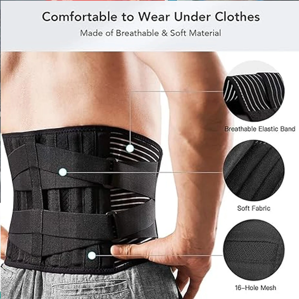 1PCS Professional Back Brace for Lower Back Pain- Support Belt with16-hole Mesh - Adjustable Lumbar Support for Herniated Disc