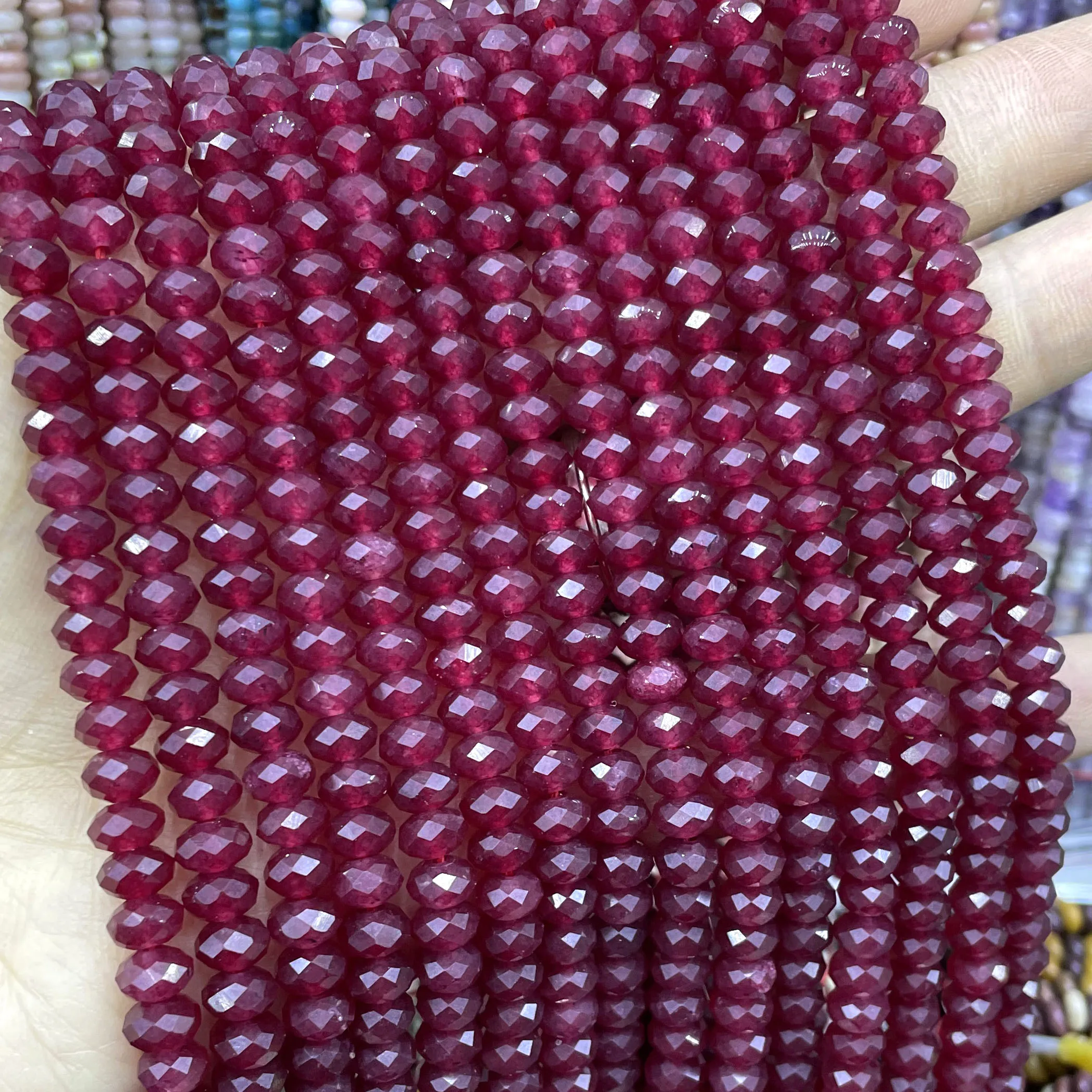4X6MM Faceted Natural Stone Ruby Red Chalcedony Abacus Rondelle Spacer Beads For Jewelry Making Diy Bracelet Accessories 7.5\'