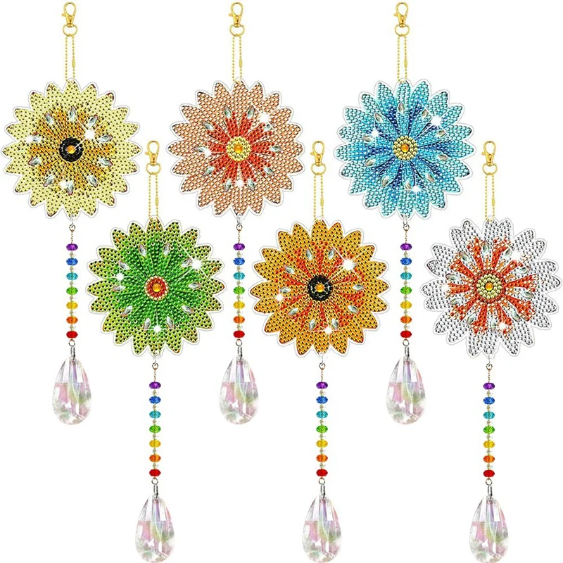 

6 Pieces Wind Spinner DIY Painting Wind Chime Double Sided Paint Hanging Ornament For Garden Wind Spinner Flower Easy Install