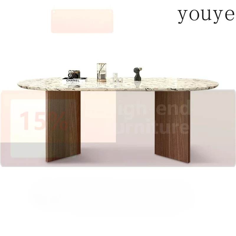 

XDM French retro terrazzo dining table small household modern simple light luxury Italian oval cream style table