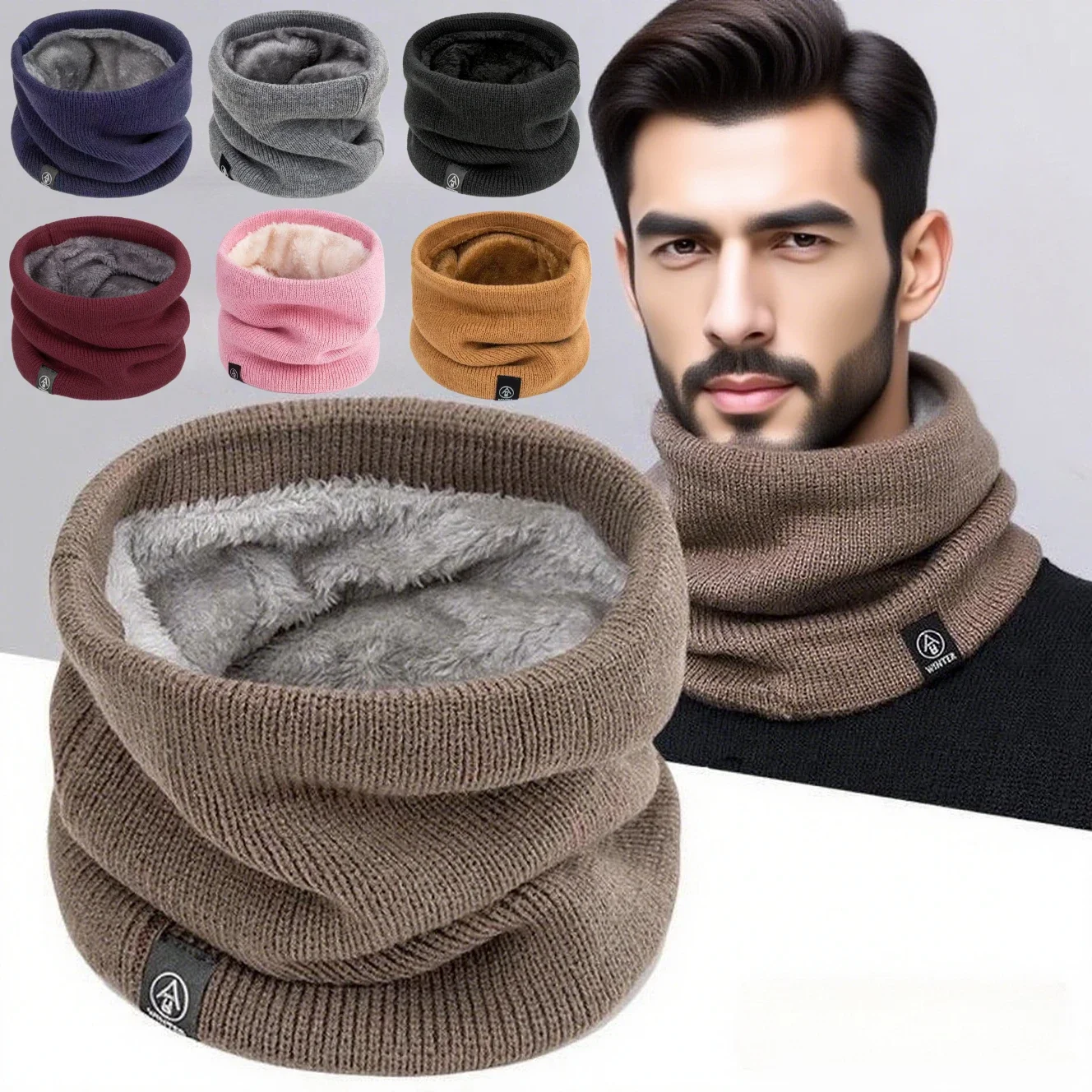 Winter Knitted Neck Scarf Unisex Warm Plush Full Mask Outdoor Cashmere Neck Scarves Thick Apparel Accessorie Solid Color Scarf