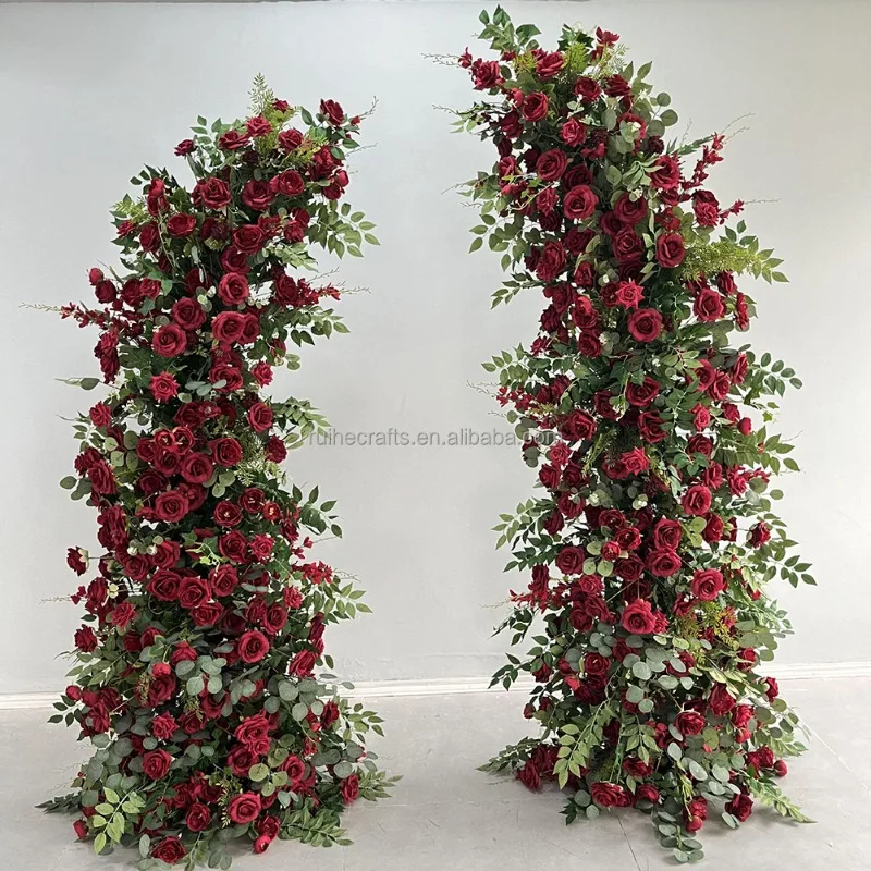 

Greenery & Red Wedding Archway Flower Wedding Backdrop Flower Row Arrangement Wedding Pillar Flowers for Engagement