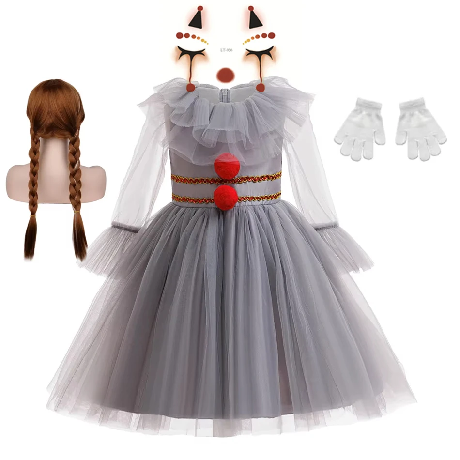 رمادي بنات جوكر تأثيري هالوين زي توتو فستان زاحف مهرج الاطفال كرنفال ملابس للحفلات الأطفال تول فستان حفلة تنكرية #2