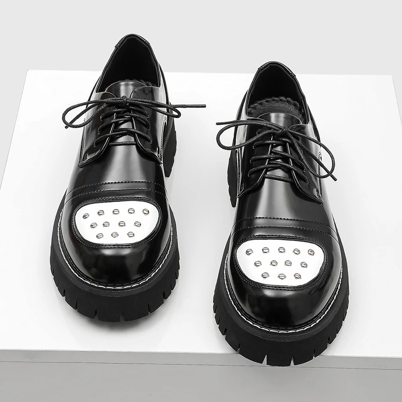

New Men Platform Brogues Black Color European-style Casual Lace Anti-slip Wear-resistant Fashionable Shoes Daily Commuting Shoes
