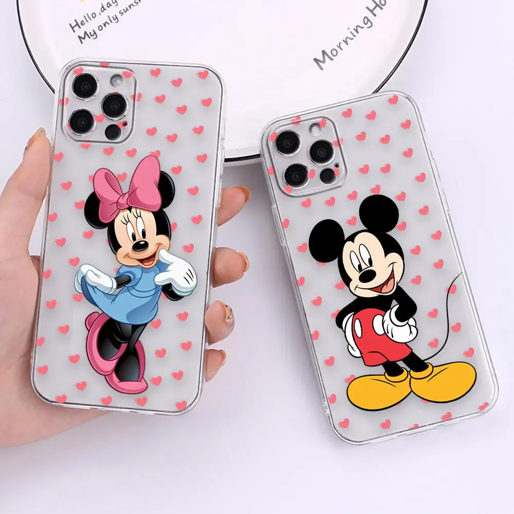 

Clear Phone Case For iPhone Apple 14 12 13 16 15 11 Pro SE 8 7 Plus X XR XS Max SE Case Funda Mickey Minnie Mouse Anime Cartoon